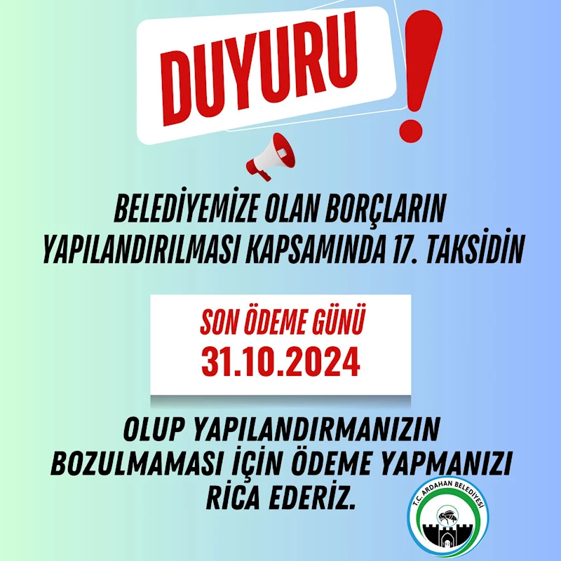 BELEDİYEMİZE OLAN BORÇLARIN YAPILANDIRILMASI