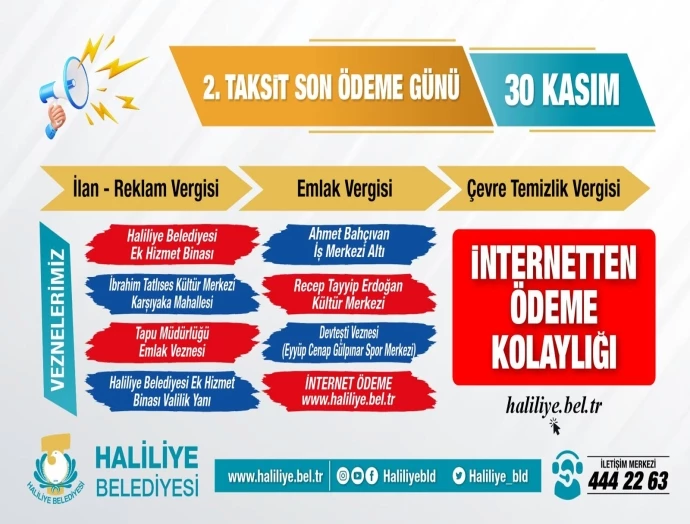 HALİLİYE BELEDİYESİ DUYURDU: SON GÜN 30 KASIM