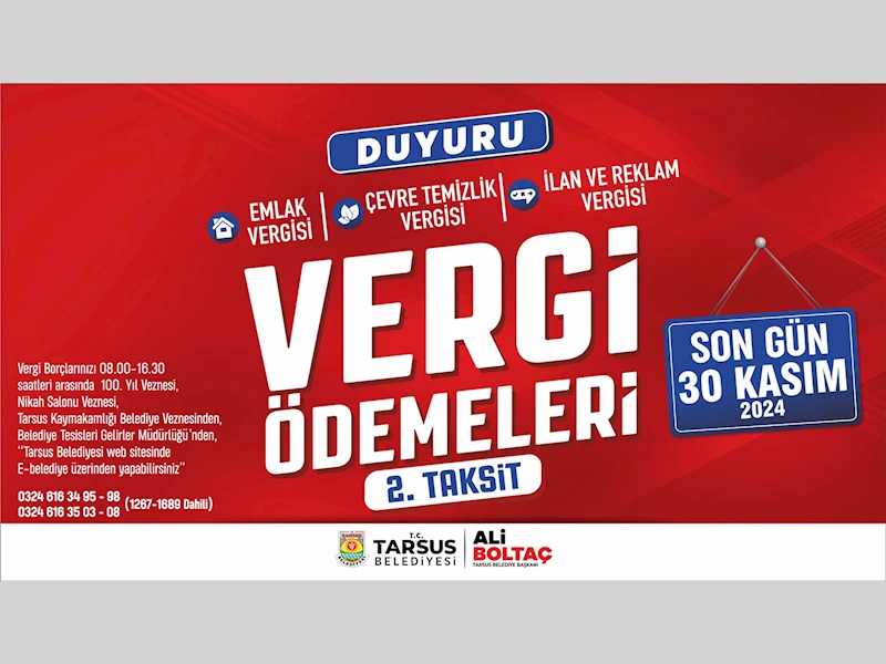 TARSUS BELEDİYESİ’NDEN VERGİ ÖDEMESİ HATIRLATMASI