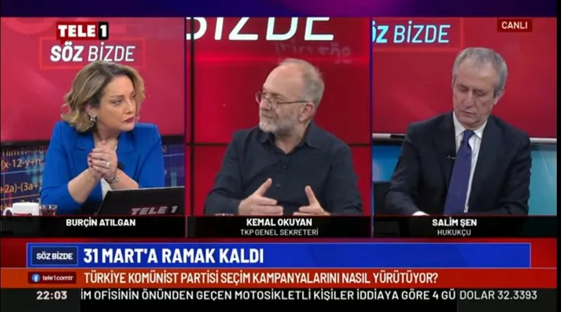 TKP Genel Sekreteri Kemal Okuyan Tele 1’de Söz Bizde programının konuğu oldu. 